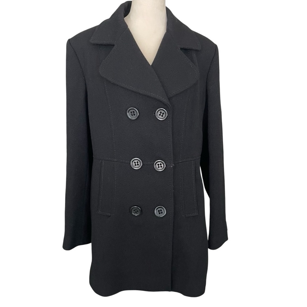 Croft & Barrow Women Size‎ XL Wool Blend Double Breasted Black Corduroy Pea Coat